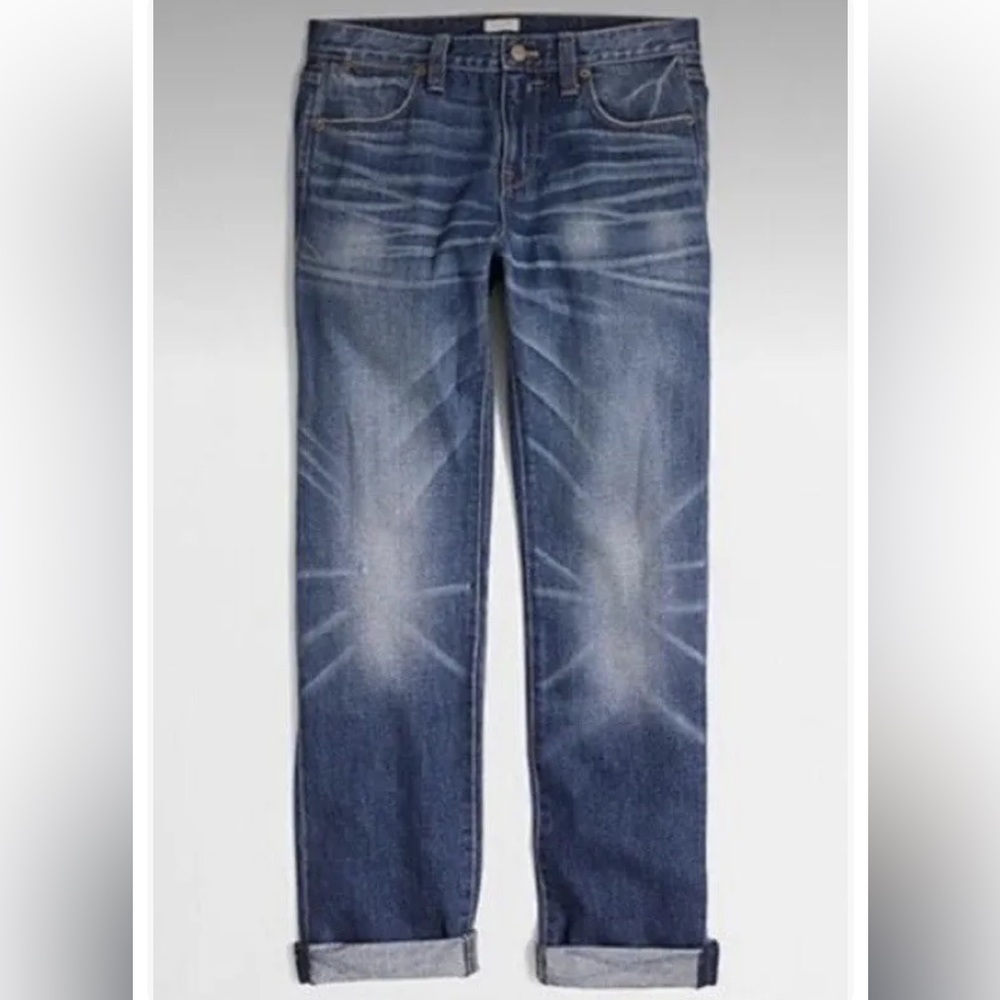 J. Crew Field Wash Boyfriend Distressed Jeans Style F4485. Size 26. Dark Wash